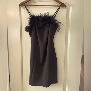 Short Feathered Black Bodycon Dress